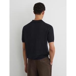 REISS Fairmont Linen Open-Collar Knit Polo Shirt